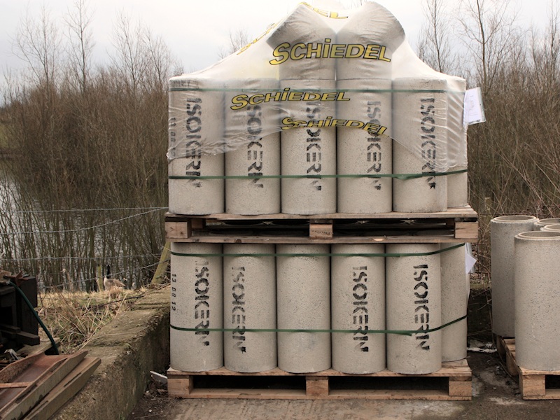 Pallets of Schiedel Isokern pumice liners in the TTFC Essex yard
